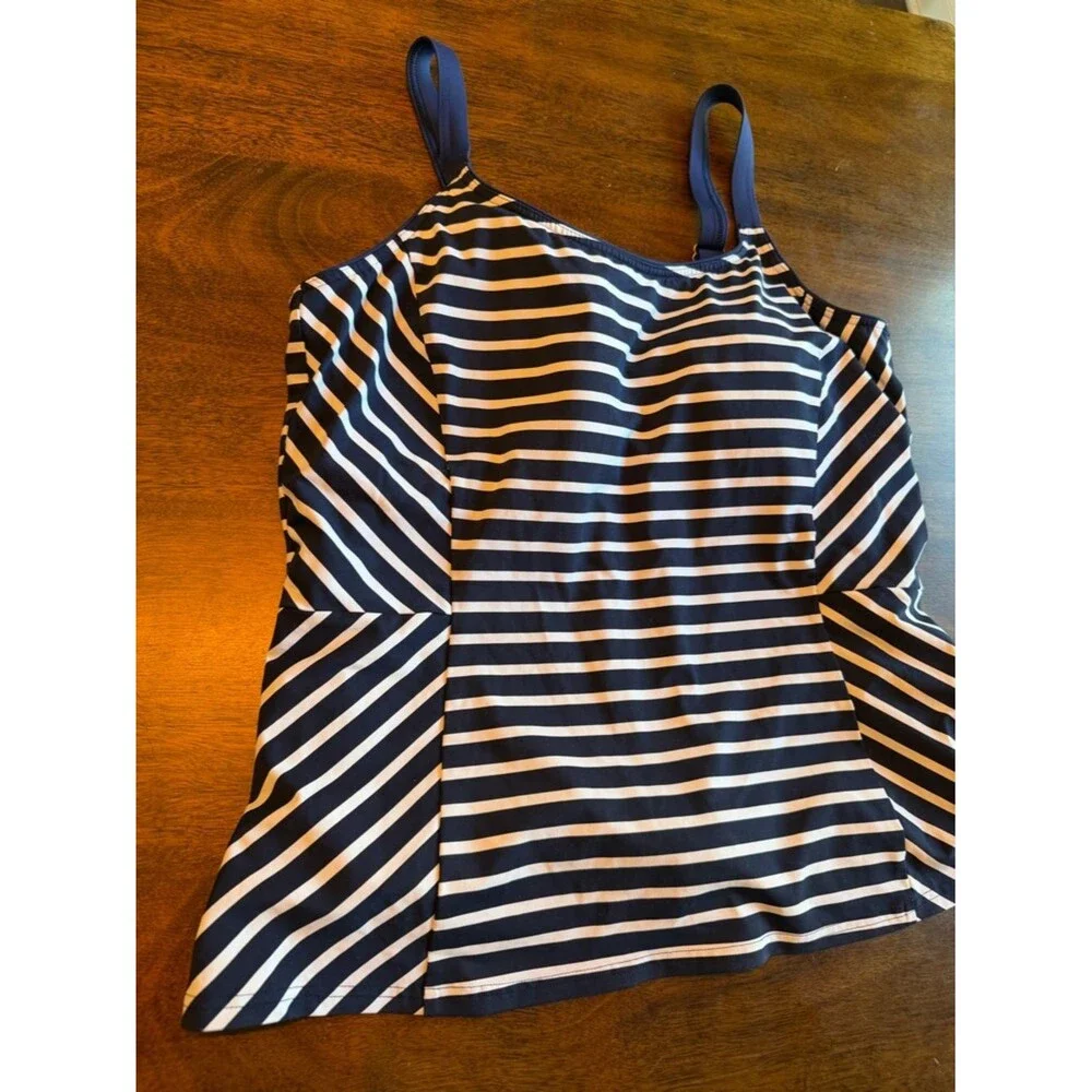 Lands End Darkest Navy Stripe Soft Cup Bra Tankini Top - Size 14